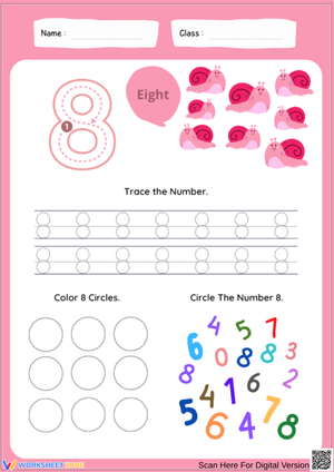 Fun Number 8 Tracing and Coloring Worksheet