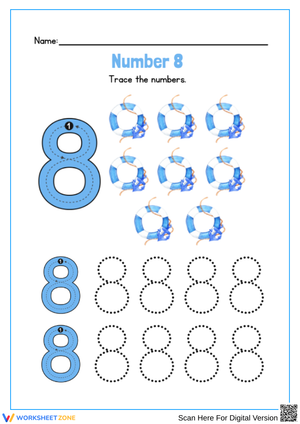 Number 8 Tracing Worksheet with Life Rings