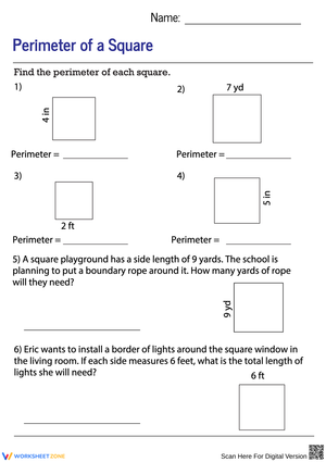 Perimeter of a Square Worksheet