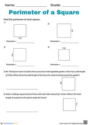 Perimeter of a Square Practice Worksheet