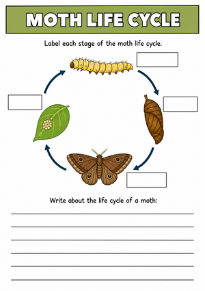 Grade 3 Moth Life Cycle — Printable No-Prep Worksheet
