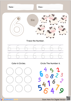 Number 6 Tracing and Counting Worksheet