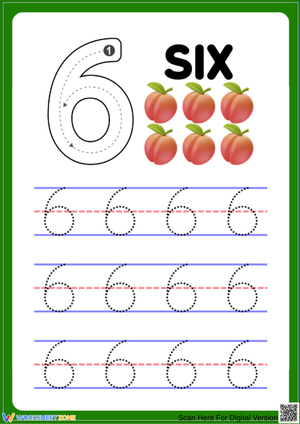 Tracing Number 6 Practice Worksheet
