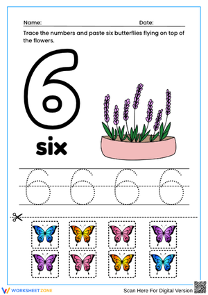 Number 6 Worksheet with Tracing and Cut-and-Paste