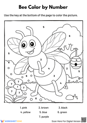 Bee Color by Number Worksheet