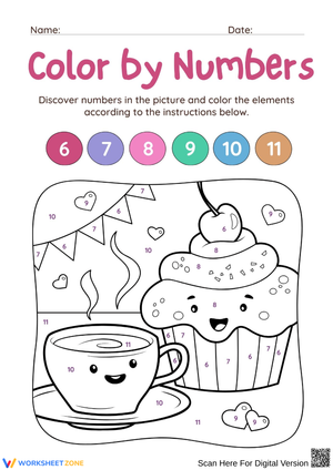 Cupcake and Tea Color by Number Worksheet