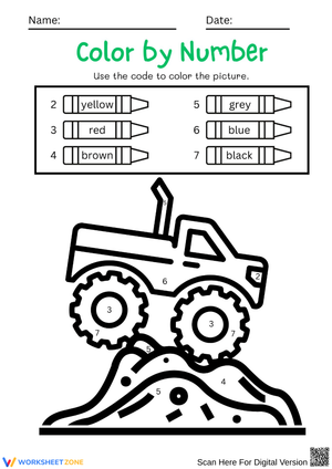 Monster Truck Color by Number Worksheet