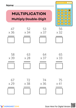 Multiply Double-Digit Numbers | 2 by 2 Multiplication Worksheet