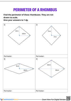 Perimeter of a Rhombus Worksheet