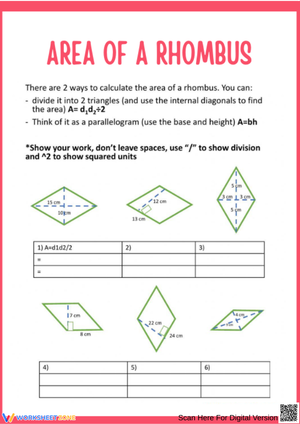 Rhombus Area Worksheet | Geometry Practice Sheet