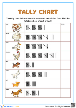 Farm Animal Tally Chart Worksheet