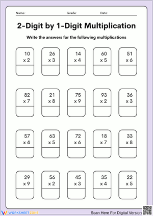 2-Digit by 1-Digit Multiplication Worksheet