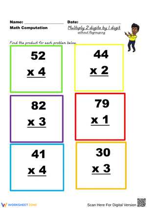 Multiply 2-Digit by 1-Digit Without Regrouping 
