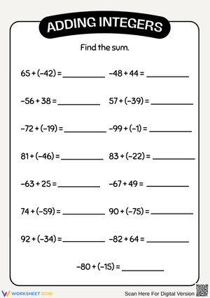 Adding Integers Worksheet with Practice Problems