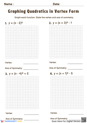 Graphing Quadratics in Vertex Form Worksheet