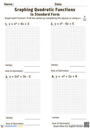 Graphing Quadratic Functions in Standard Form Worksheet