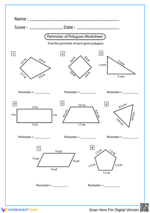 Perimeter of Polygons Worksheet