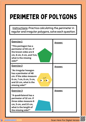 Polygon Perimeter Problem-Solving Worksheet for Practice