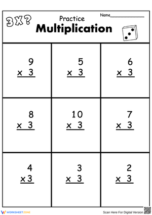 3 Times Table Multiplication Worksheet