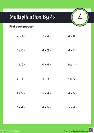 Multiplication by 4s Worksheet – Find Each Product
