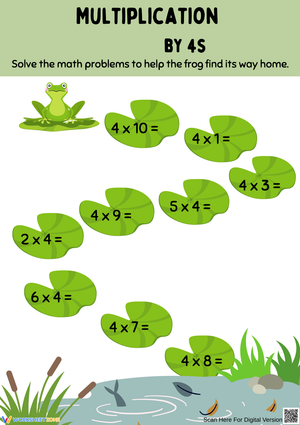 Multiplication by 4s Frog Path Worksheet