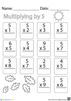 Multiplying by 5 Practice Sheet