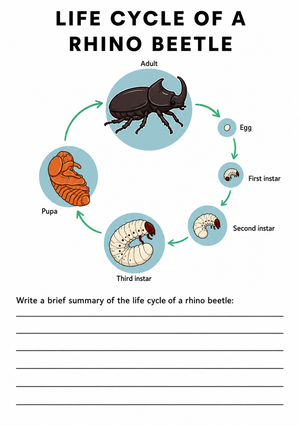 Rhino Beetle Life Cycle Printable Worksheet | Grade 3