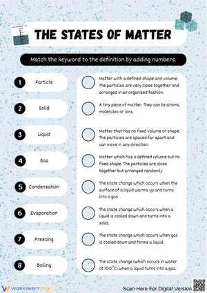 States of Matter Matching Worksheet