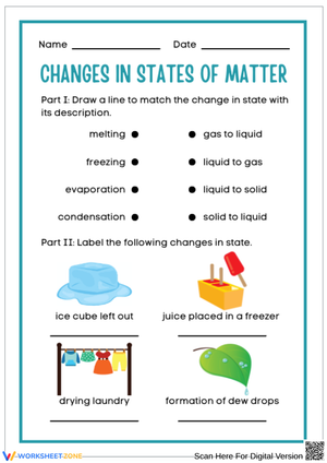 Changes in States of Matter Worksheet