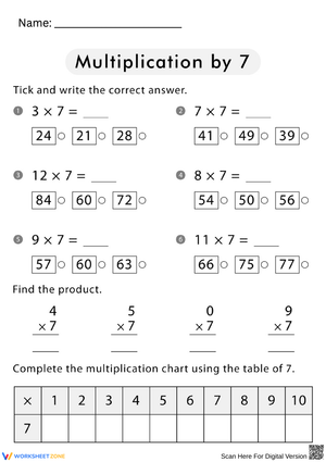 Multiplication by 7 Worksheet – Complete the Chart