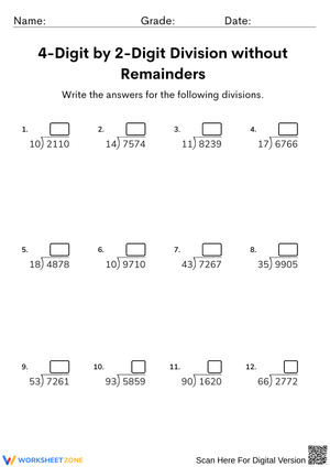 4 by 2 Division Worksheet without Remainders