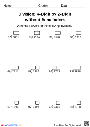 Practice 4 by 2 Division Worksheet Without Remainders