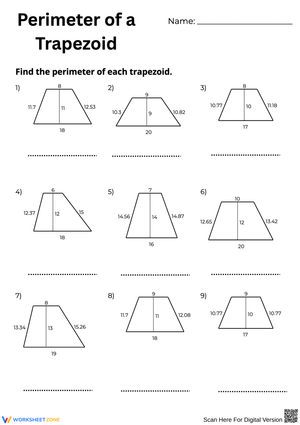 Trapezoid Perimeter Worksheet with Geometry Problems