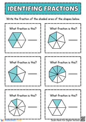 Identifying Fractions Worksheet – Shaded Parts of Shapes