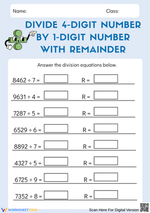 Divide 4-Digit by 1-Digit with Remainder