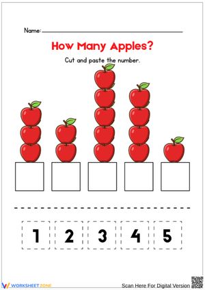 Counting to 5 Apple Worksheet for Kids
