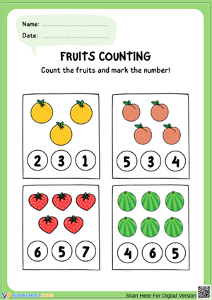 Fruits Counting Worksheet for Kids