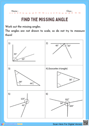Find the Missing Angle Worksheet