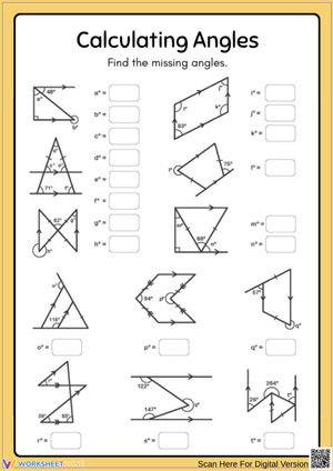 Practice Finding Missing Angles Worksheet