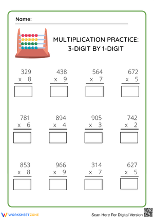 3 by 1 Multiplication Worksheet – Practice 3-Digit by 1-Digit Problems