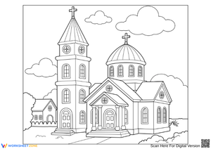 Church Coloring Page – Peaceful Country Church Scene
