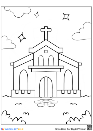 Church Coloring Page – Simple Front View of a Chapel for Kids