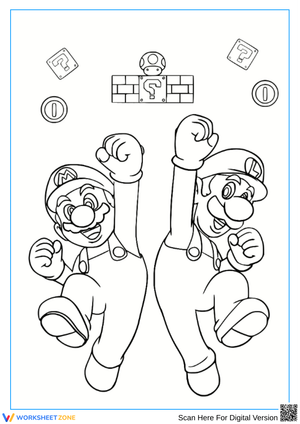 Super Mario Coloring Pages – Mario and Luigi Jumping