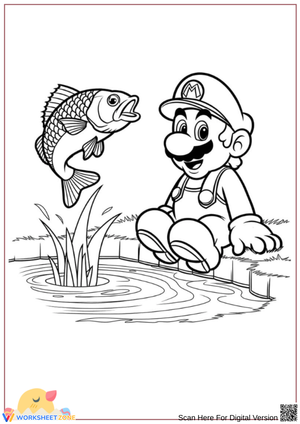 Super Mario Coloring Pages – Mario by the Pond