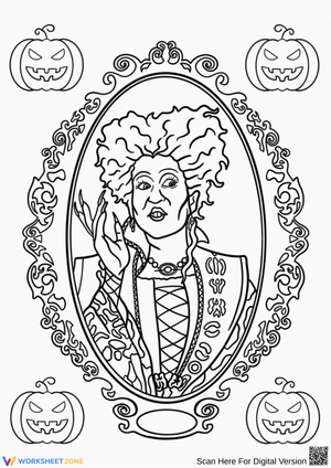 Hocus Pocus Coloring Page – Winifred in Ornate Frame