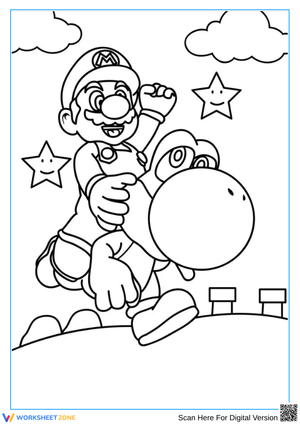 Super Mario Coloring Pages – Mario Riding Yoshi