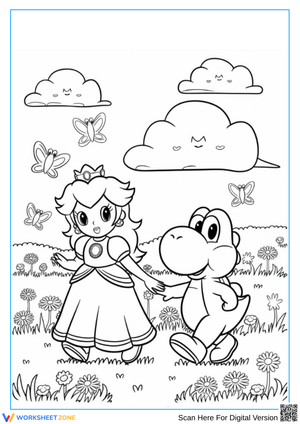 Super Mario Coloring Pages – Princess Peach and Yoshi