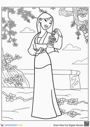 Mulan Coloring Page – Peaceful Lantern Garden Scene