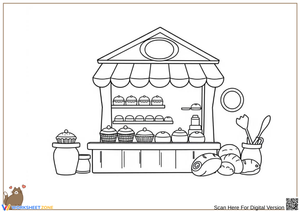 Bakery Stall Coloring Sheet for Kids