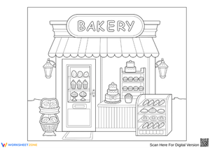 Bakery Coloring Sheet with Cakes and Bread